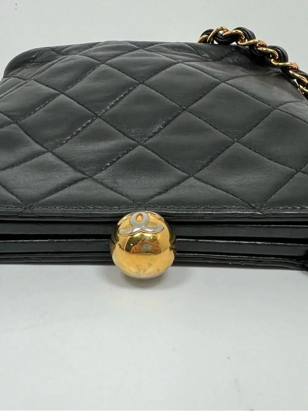 Chanel Vintage Black Quilted Lambskin CC Ball Chain Shoulder Crossbody Bag